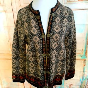 Susan Bristol Beige and Black Patterned Wool Cardigan